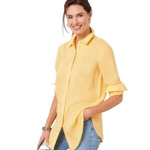 Talbots Button Up Top Shirt Women Size 2X Yellow Linen Long Sleeve